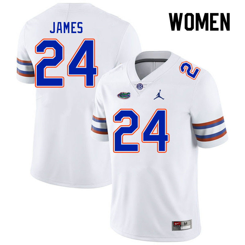 Women #24 Kamran James Florida Gators College Football Jerseys Stitched-White - Click Image to Close